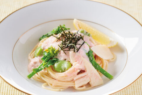 春野菜とたらこではるいろスパゲティ